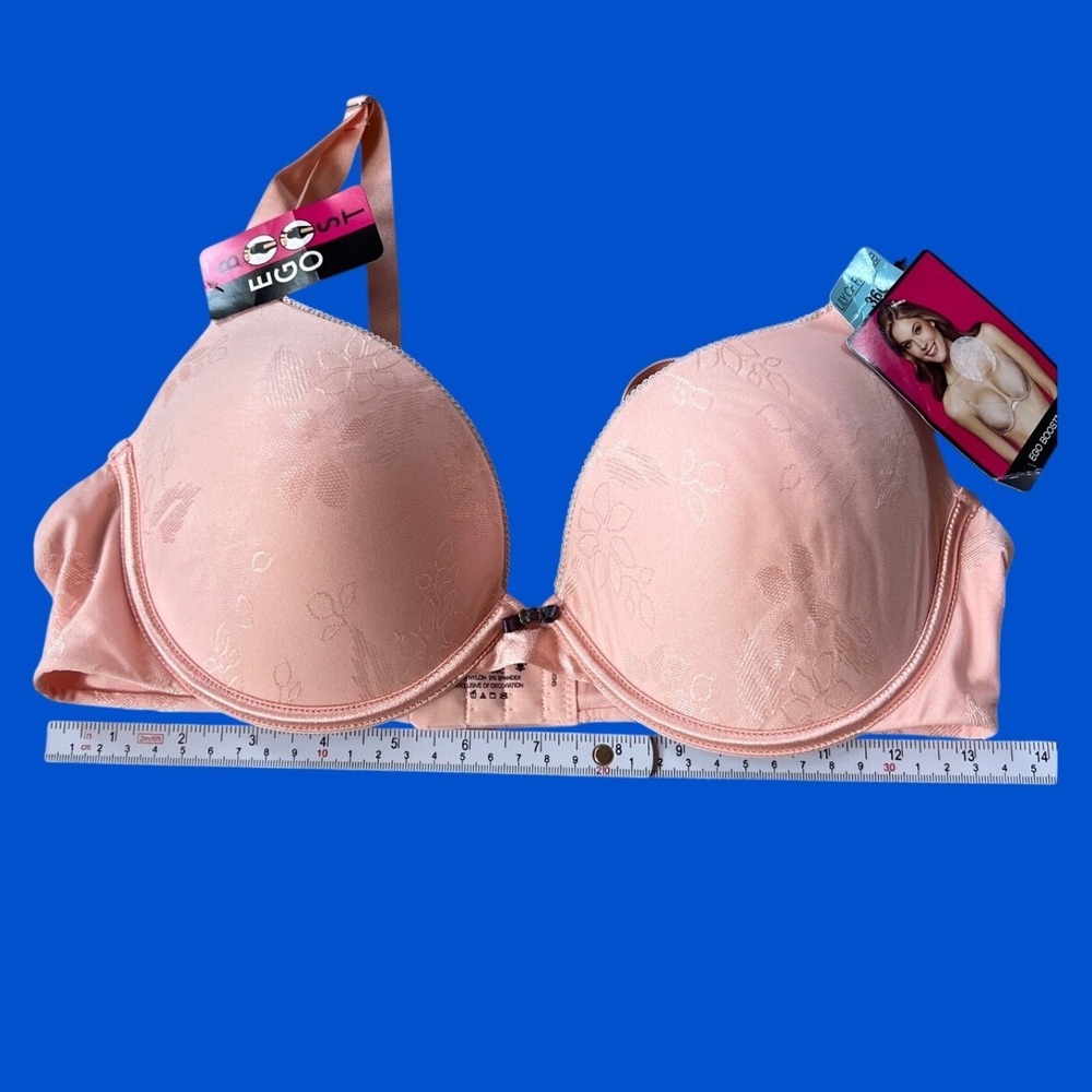 Lily of France Ego Boost Push Up Bra 36C Peach Pink Floral Jacquard  NWT Padded